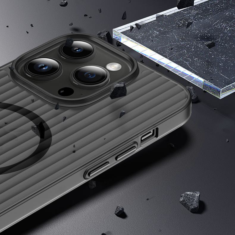 Corrugated ice fog mobile phone case for iPhone16 magnetic suction Apple 15Promax matte sense grating protective cover 14