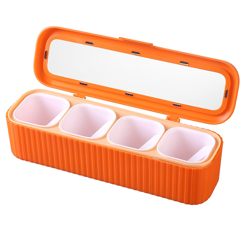 New Style Light Luxury Four-compartment Integrated Seasoning Box Household Flap Seasoning Box with Spoon Combination suit Seasoning Tank Storage Box