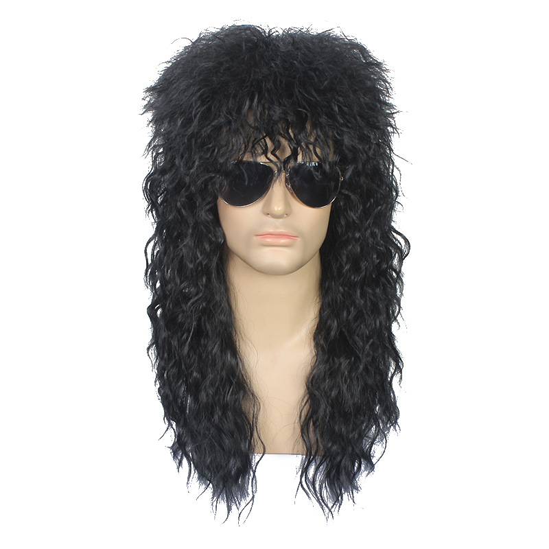 Amazon's best-selling European and American men's wig 80s punk long curly Halloween rock wig one-piece hair extension