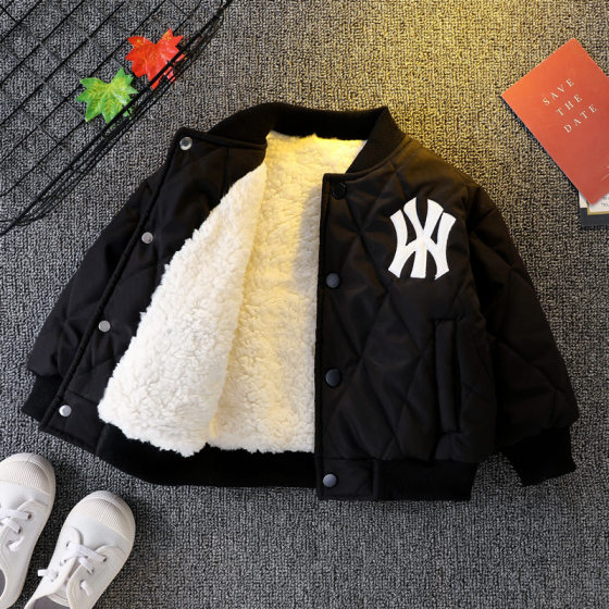 Boys' winter clothes plus velvet coat Western style baby boys' thickened baseball uniform children's cotton-padded jacket cotton-padded coat