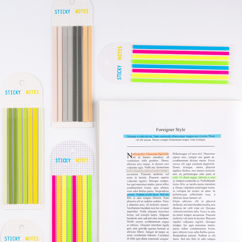 PET Extremely Long Strip Solid Color Index Post-it Notes Student Transparent Color Stroke Key N-Times Sticking Color Notes