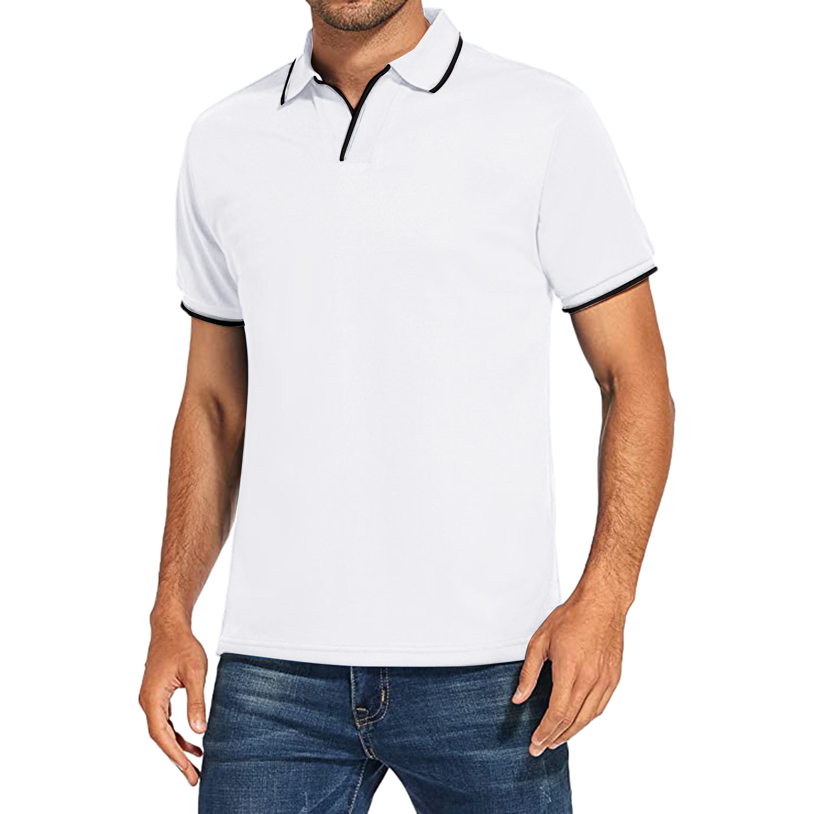 Men's New Simple Casual POLO Short-sleeved T-shirt Solid Color Sports Casual POLO Shirt