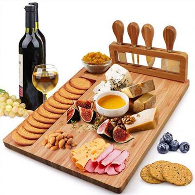 Bamboo Cheese Board Set New Cheese Cutter Cheese Board Square Drawer Cheese Cutting Board Pizza Drill Board