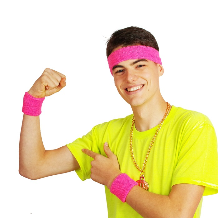 Retro 1980s Fluorescent Color Prom Party Decoration disco Sport Wristband Headband Set