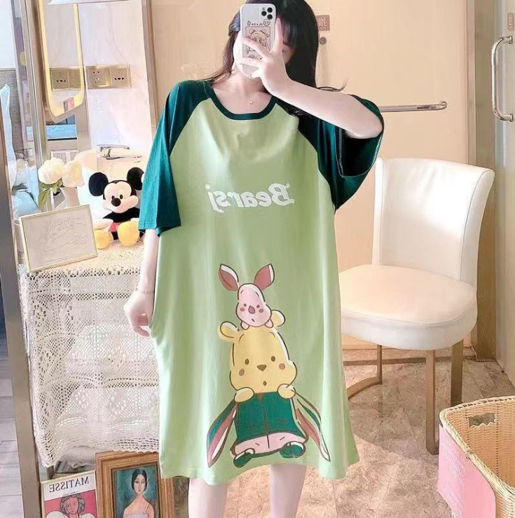Large Size Skirt Foreign Trade Skirt Women's Cartoon Loose Short-sleeved Summer Pajamas Women's Home Clothes Cultural Skirt Casual Nightwear Manufacturers