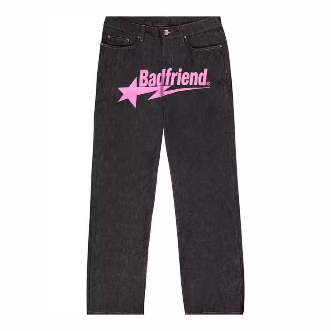 Y2k Jeans Badfriend Letter Print Pants Hip Hop Loose Jeans Harajuku Punk Streetwear