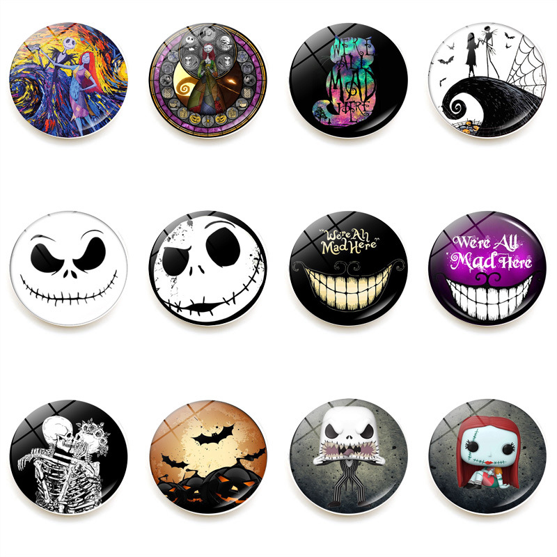 Jack and Sally Halloween Night Horror Refrigerator Magnet Crystal Glass Magnetic Home Sticker Decor 25mm