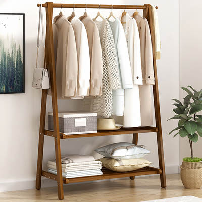 Household Bedroom Folding Coat Rack Floor-standing Bold Solid Wood Hanger Balcony Clothes Clothes Hanger Hat Storage Rack