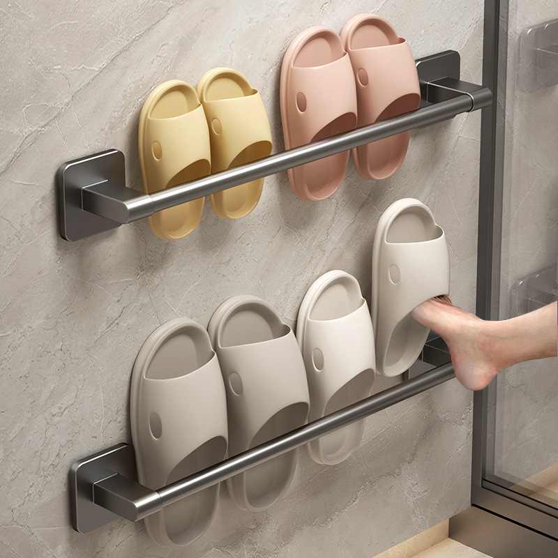 Bathroom Slipper rack toilet toilet door punch-free wall-mounted draining rack shoes storage artifact