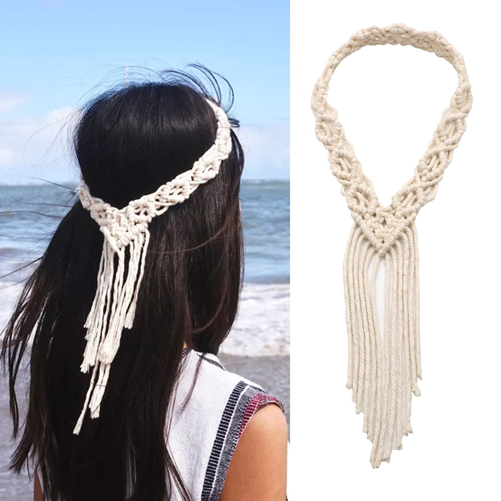Cross-border New Bohemian Style Hand-woven Hair Band Cotton Rope Hair Accessories Nordic Wedding Headwear Amazon Source