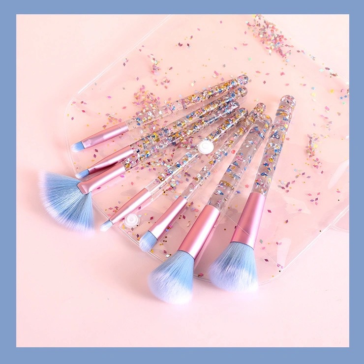 Factory direct 7 transparent crystal sequins granular handle makeup brush set granular sequins