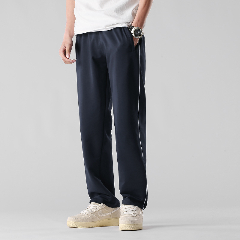 Pure Cotton School Uniform Pants Two Bars for Men and Women Students Purple Blue Breathable Thin Two Bars Loose Elastic Straight Pants