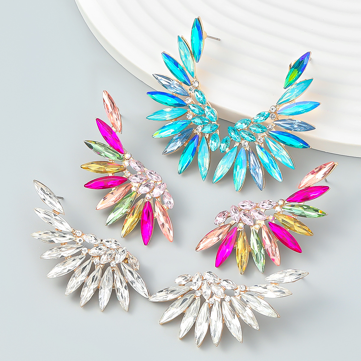 2022earrings時尚彩鑽系列合金鑲鑽水鑽翅膀耳環女歐美耳釘網紅款