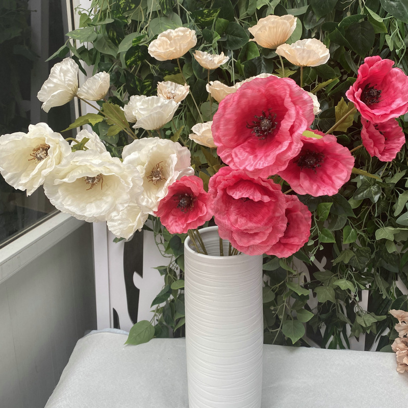Pastoral decoración del hogar ciruela Yang 5-cabeza amapola artificial amapola flor falsa decoración de la flor sala de estar comedor Mesa decoración arreglo floral