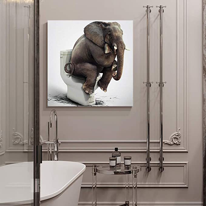 Amazon Bathroom Canvas Elephant Toilet Hot Cute Animal Hanging Painting Bathroom Toilet Decorative Painting Core