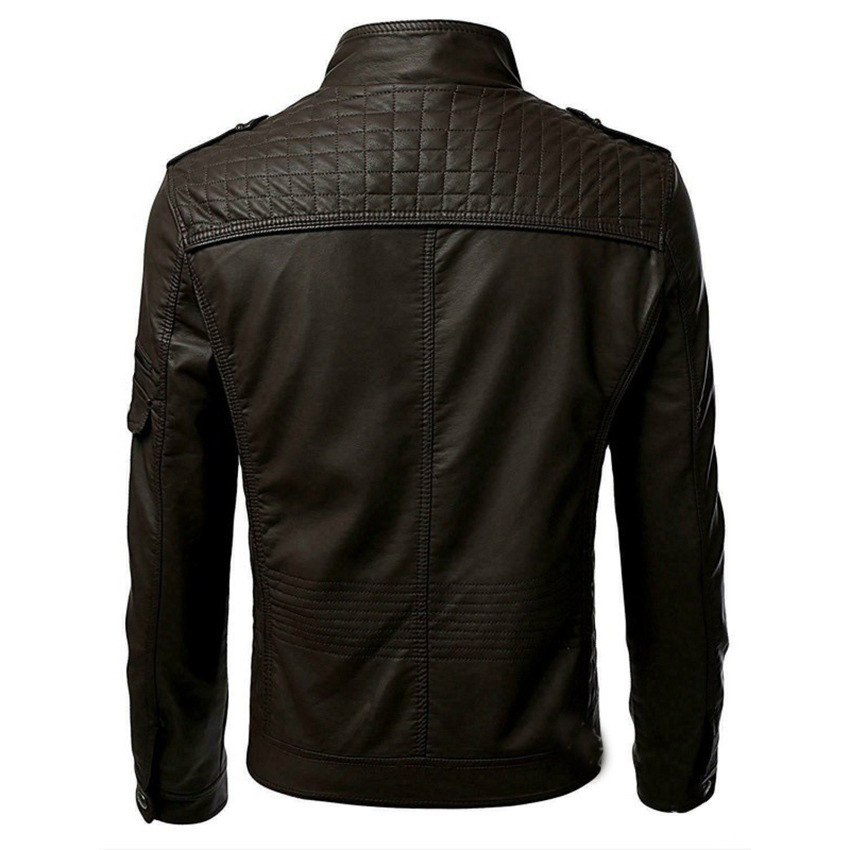 2023 autumn new foreign trade large size leather men's wish best selling European and American color stitching stand collar leather jacket coat