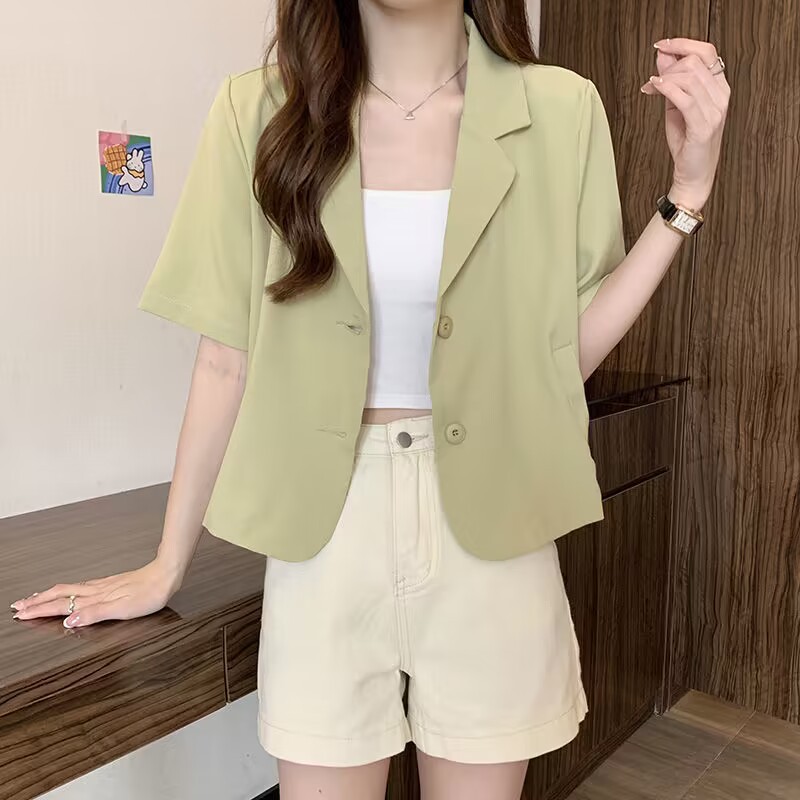 Suit Collar Short Sleeve Shirt Coat Women's Summer 2023 New Design Sense Niche Thin Shirt Short Top