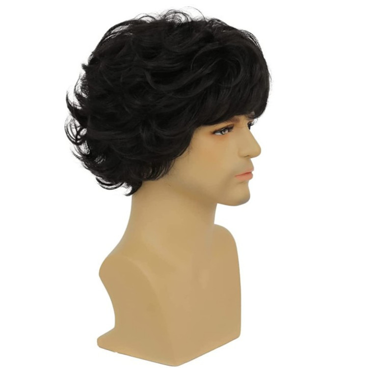 New European and American Wig Men's Short Curly Hair Fluffy Denim Style Men's Hair High Temperature Silk Chemical Fiber Short Curly Men's Hair wigs