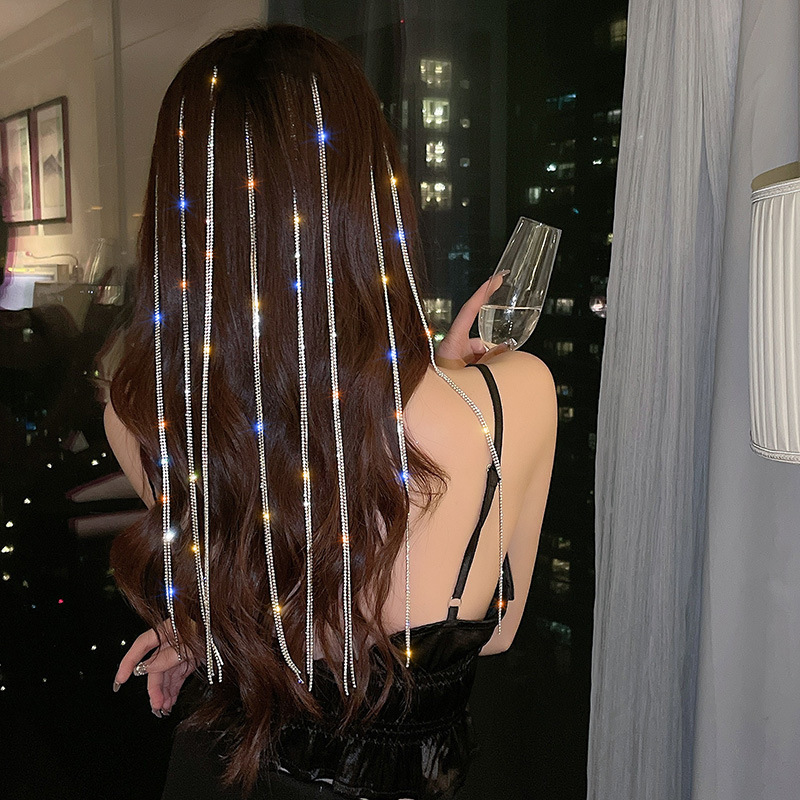 Foreign trade wholesale flash diamond tassel hair clip European and American fashion hair chain headdress hair card ponytail Diamond Girl hair knitting device