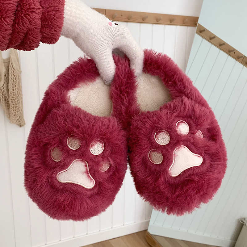 Pantoufles d'hiver en coton à demi-talon pour femme, style coréen, pour étudiante, en forme de cœur, douces et mignonnes, avec griffes de chat_voghion.com