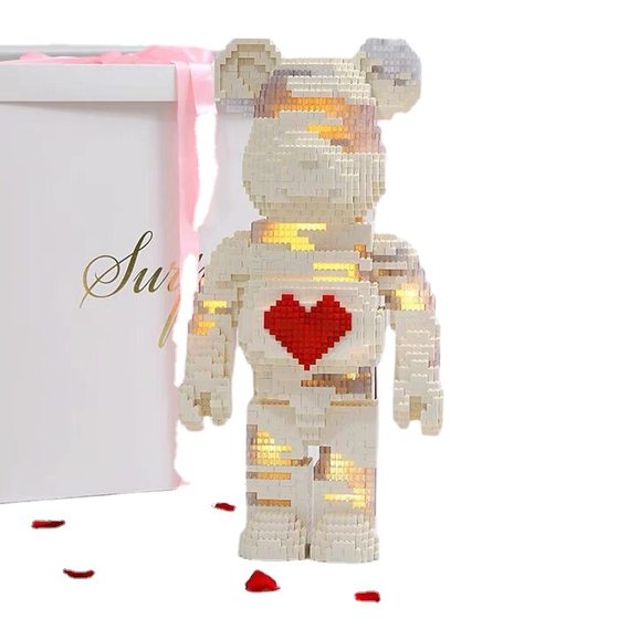 Violent Blocks Bear Assembled Ornaments Compatible with Lego Cyber Red Blocks Small Particles Educational Toys Assembled Adult Gifts