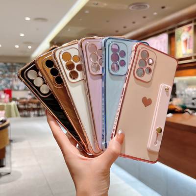 Side electroplated love for Samsung S24plus mobile phone shell Galaxy wrist strap s24 bracket A54 foreign trade Shell