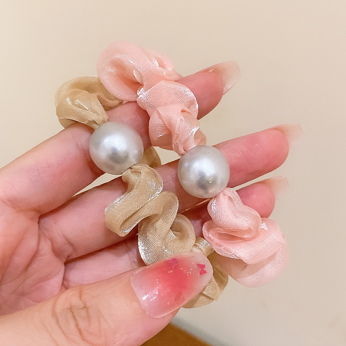 Korean style super fairy organza artificial pearl hair band hair rope high-grade hair accessories tie ball head hair rope rubber band female wholesale