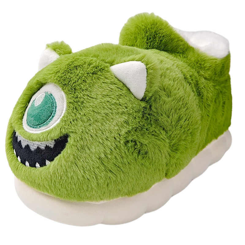 Cute big eyes cotton slippers women's winter fleece-lined warm indoor home thick bottom non-slip couple high-top cotton shoes