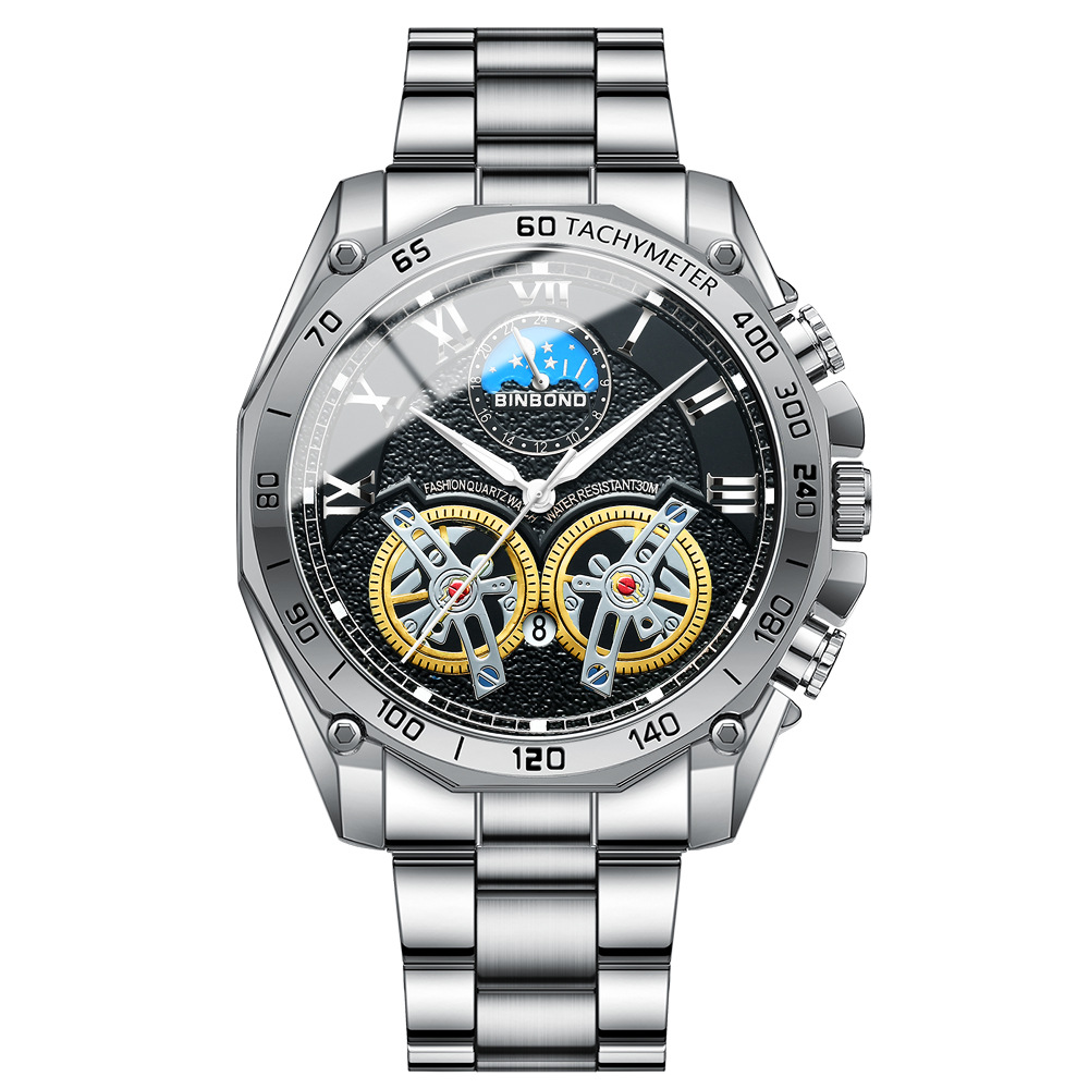 Double tourbillon watch men's non-automatic hollow mechanical watch multi-functional fashion luminous waterproof watch cross-border