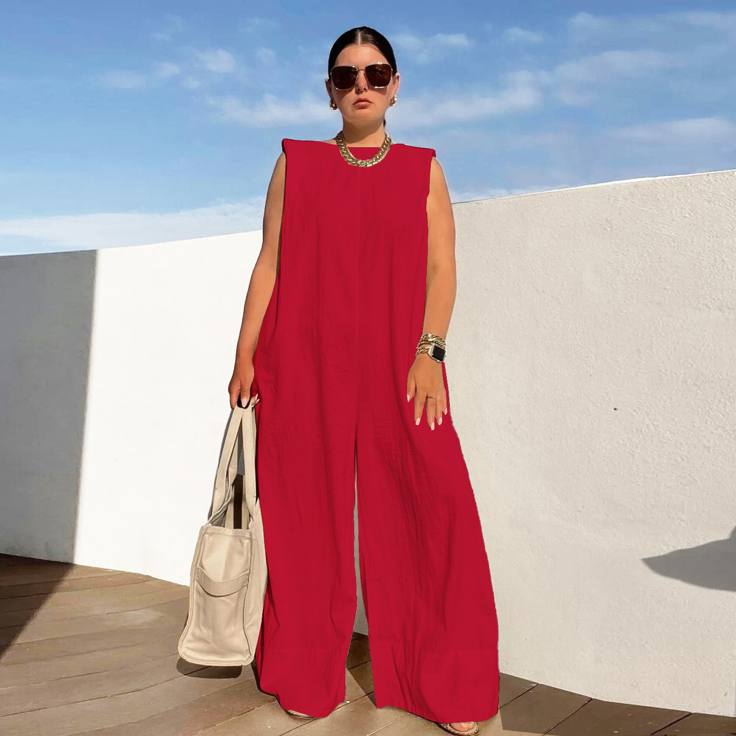 YS10212 Hot European and American Casual Solid Color Wide Leg Jumpsuit