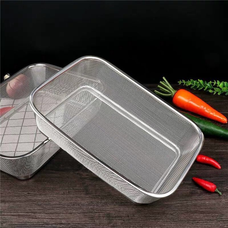 Stainless steel drain basket rectangular fruit basket rice washing basket vegetable washing basin filter mesh basket multi-purpose mesh sieve vegetable basket drain basket