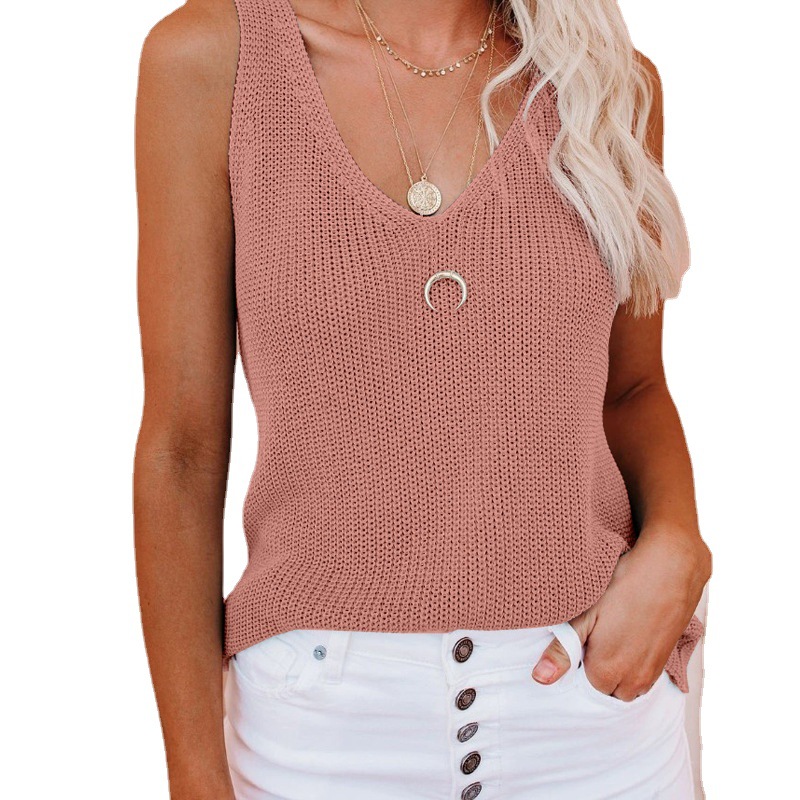 2023 Summer Europe and the United States Amazon new solid color fashion camisole home ice silk knitted women Wholesale