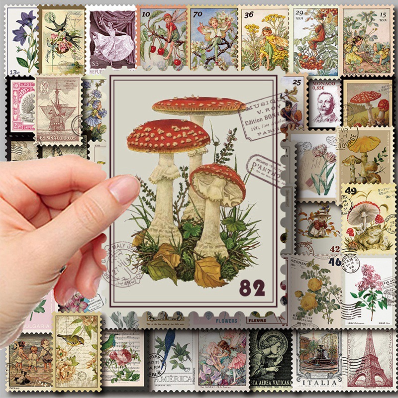 50 Stamps Effect Drawing Hand Account Stickers Retro Landscape Hand-painted Oil Painting Style Hand Account Stickers Girls Cane Stickers