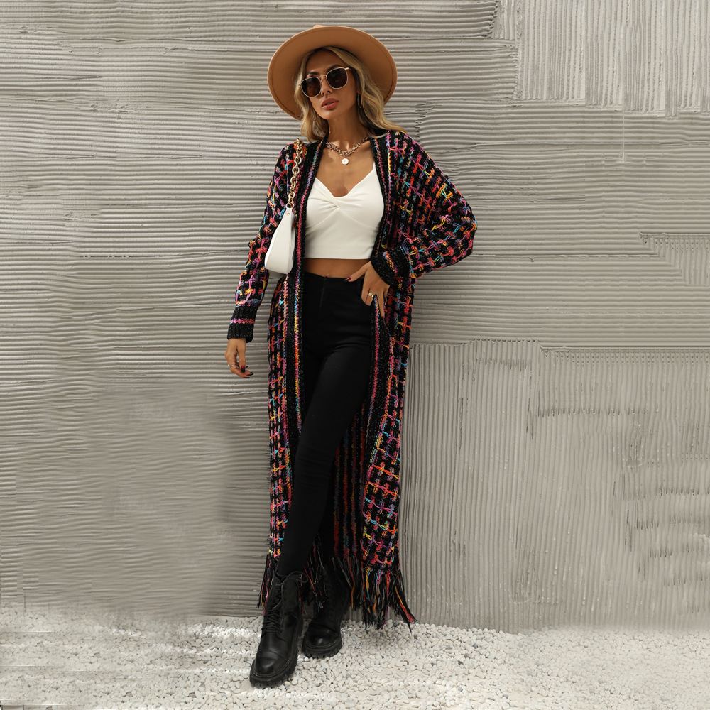 2024 winter new European and American foreign trade plus size tassel long cardigan coat sweater cross-border explosions women's wholesale