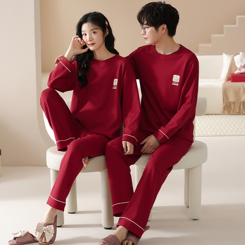 Autumn Pajamas Women's Tight-Fitting Pure Cotton Long-Sleeved Pants Suit Youth Large Size Loose Casual Couple Wear Home Clothes