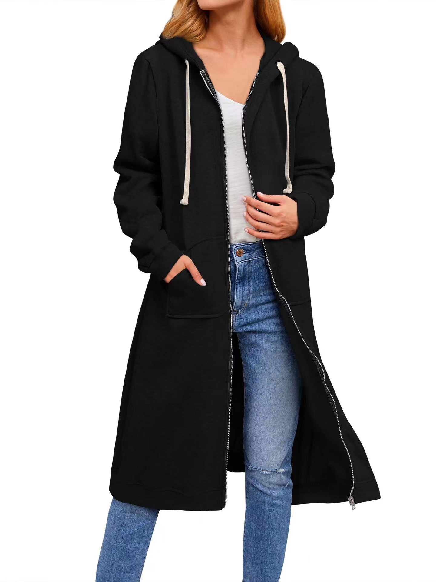 2025 Europe and America Amazon Independent Station Fall/Winter Cross-border New Women's Loose Zipper Long Cardigan Jacket