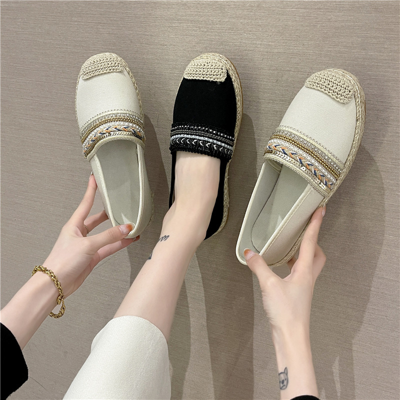 Xiaoxiangfeng Fisherman Shoes Women's 2023 New Style Slip-on Soft-soled Single-layer Shoes Linen Woven Thick-soled All-match Autumn Beans Shoes