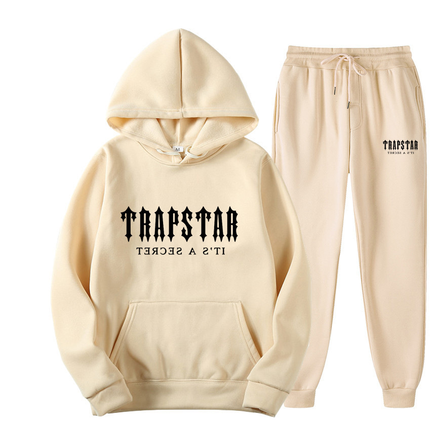 新款TRAPSTAR字母印花男女运动服抓绒两件套宽松休闲连帽卫衣套装