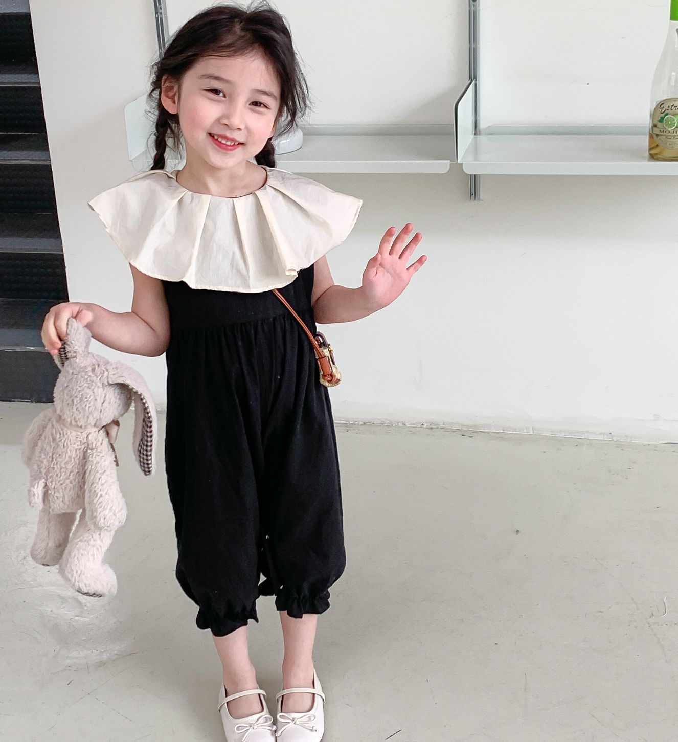 Girls' romper with ruffled collar and loose pants, detachable romper, 24 summer new style foreign trade children's clothing agency 