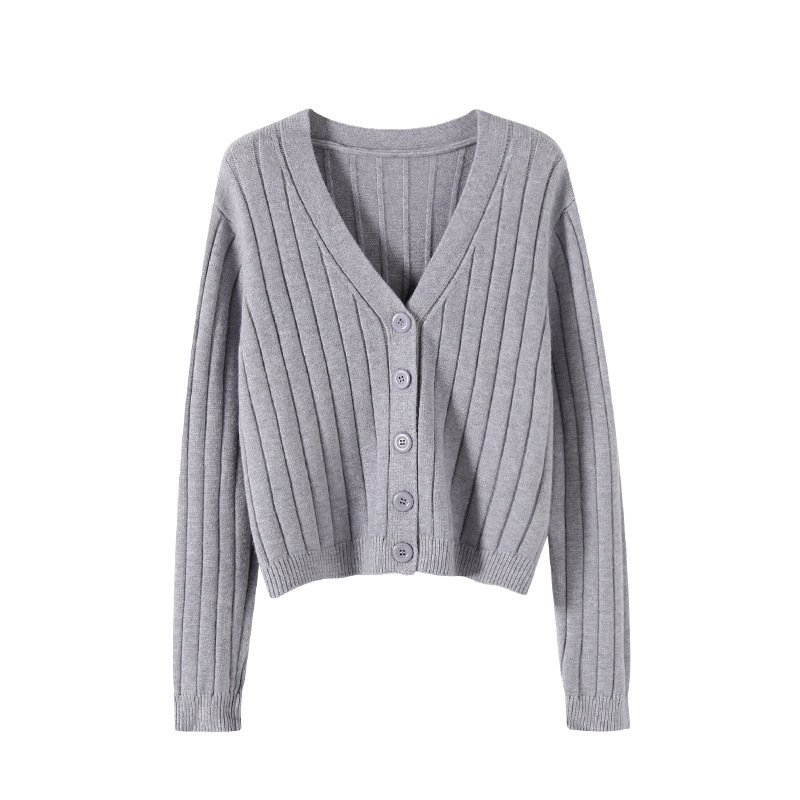 2023 Autumn and Winter Short Outer Wear Loose Internet Popular Long Sleeve V-Neck Sweater Knitted Sweater Thin Cardigan Coat Jacket for Women