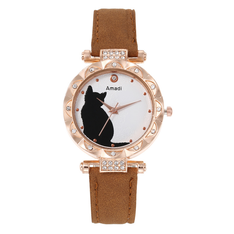Amadi Brand Foreign Trade Cute Kitten Student Women Fashion Belt Quartz Women's Watch Bracelet Set Watch