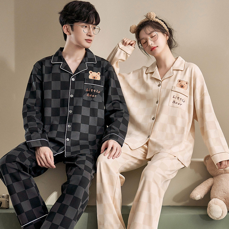 Chun baifen couple pajamas women's spring and autumn 2022 new long-sleeved men's home wear can be worn outside suit wholesale_voghion.com