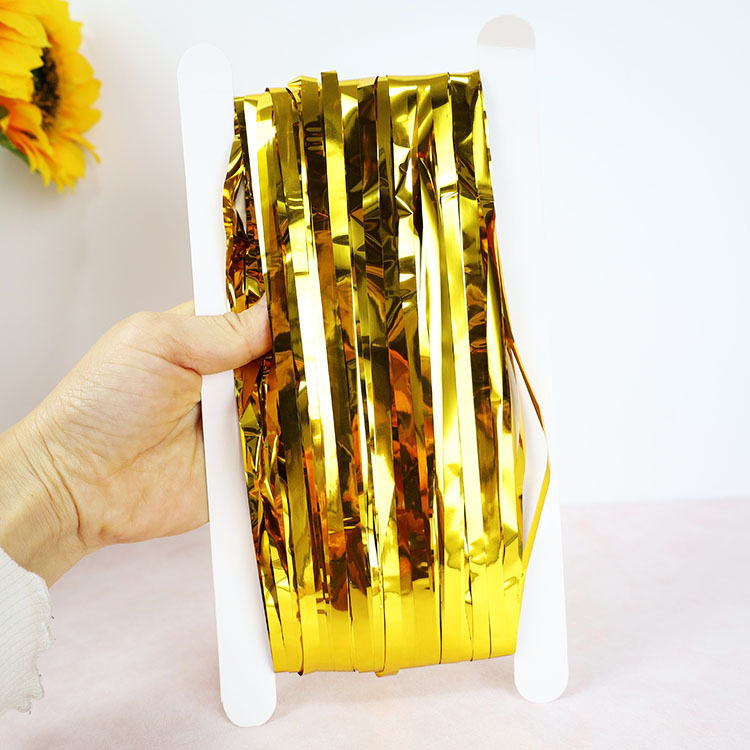 Cross-Border 1*2 meter rain silk curtain birthday party decoration balloon background wall layout golden light rain silk curtain