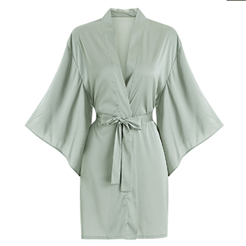 Ice Silk short-sleeved pajamas for women 2023 Summer new Japanese style solid color lace-up nightgown Ice Silk thin homewear