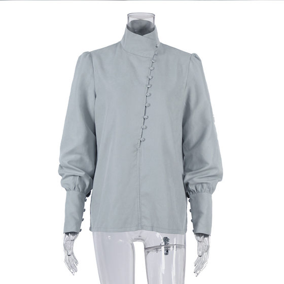 2023 Spring New Women's Clothing European and American Long Sleeve Chinese Stand Collar Elegant Commuter Casual Fashion Professional White Shirt