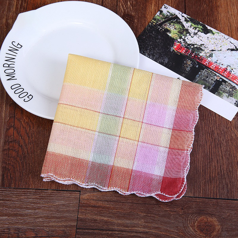Pure cotton handkerchief plaid handkerchief variety of mixed color pure cotton crescent edge Lady plaid handkerchief handkerchief hand Juan