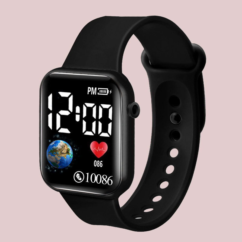 Cross-border hot square earth-shaped LED electronic watch single hole strap simple fashion watch in stock wholesale