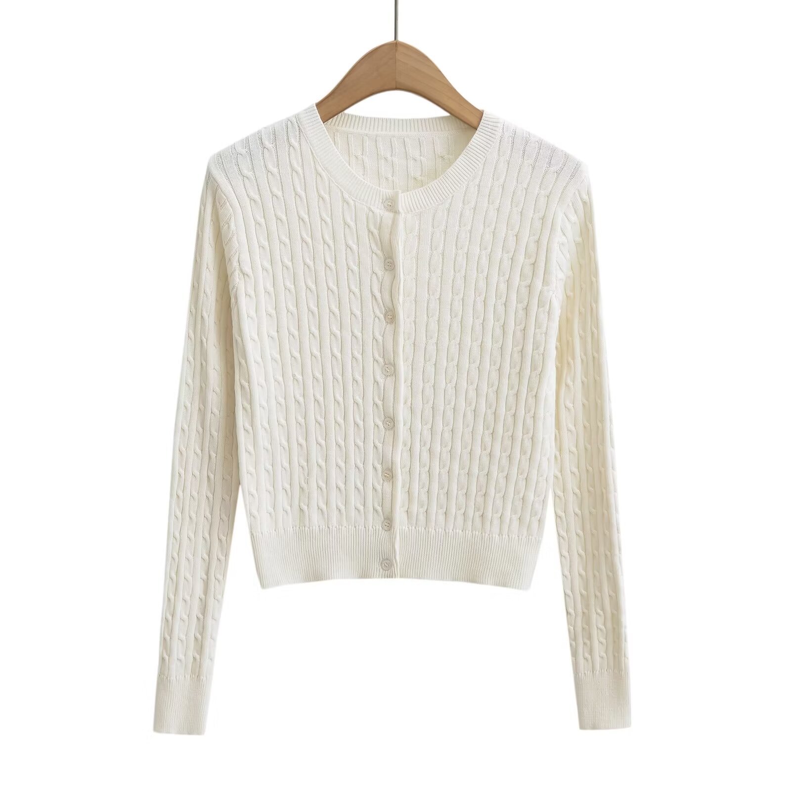 Europäische und amerikanische Frühlings- und Herbst-Twist-Strickjacke mit langen Ärmeln, Persönlichkeit, Mode, dicke Nadel, Kurzmantel, Oberbekleidung_voghion.com