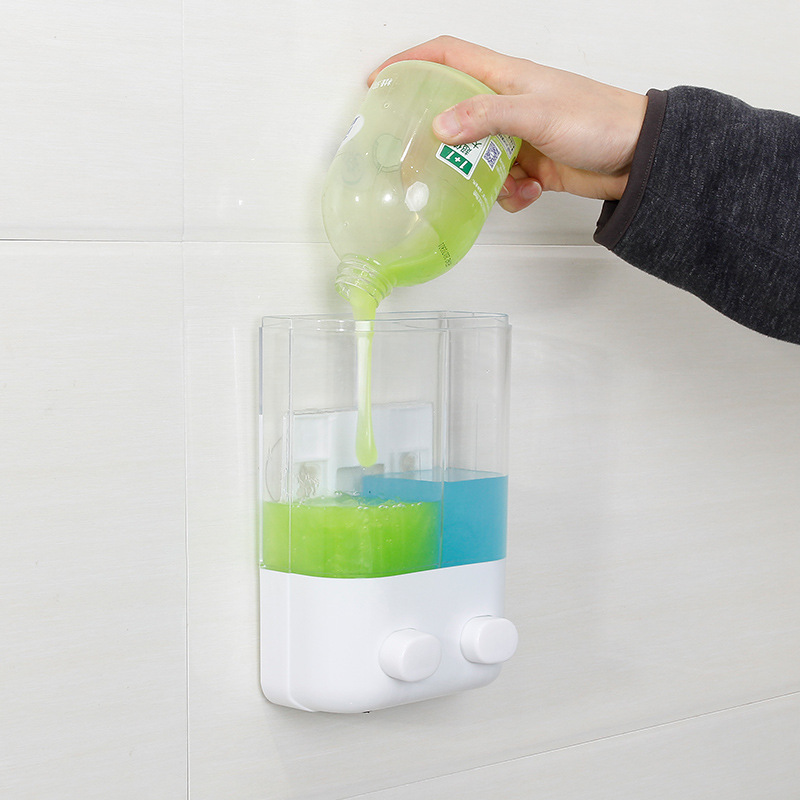 Wall-mounted manual push-type soap dispenser transparent double-headed punch-free soap dispenser for hotel bathroom hand sanitizer