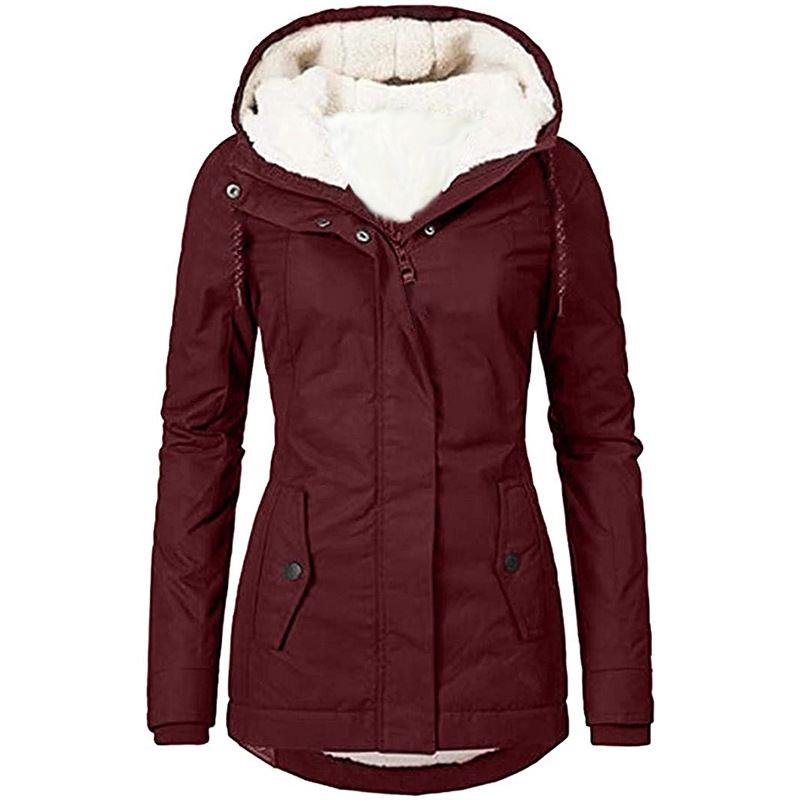 2021 cross-border Europe and the United States wish autumn and winter new women's coat solid color pocket zipper long sleeve velvet coat women
